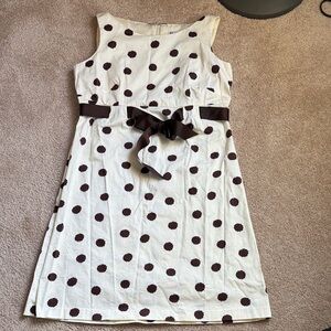 R&K Originals Ecru & Brown Polka Dot Sheath Dress. Size 16